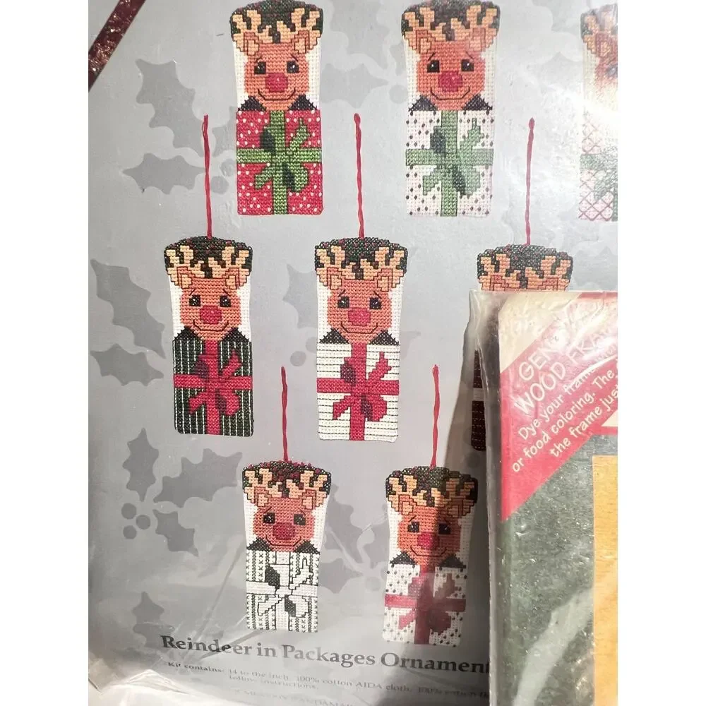 Lot of 5 VTG Holiday Cross Stitch Ornament Kits Needlepoint Christmas Stocking